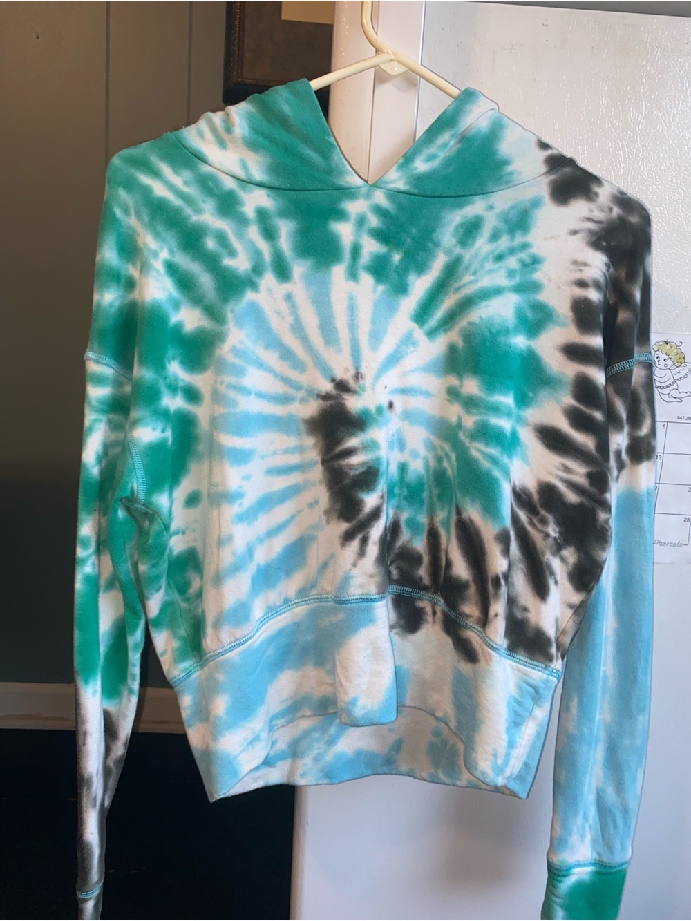 Offline Tie-Dye Pullover Hoodie in Teal, Black & White